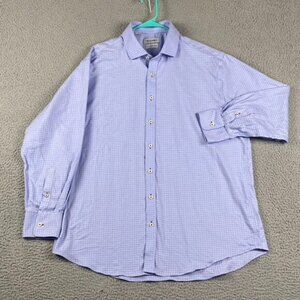 Twillory Cotton Safe Non-Iron Button Up Shirt 17 32/33 XL Blue Plaid Business